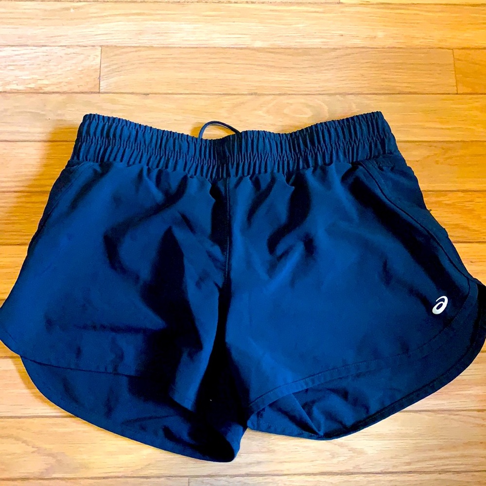 Black ASICS running shorts